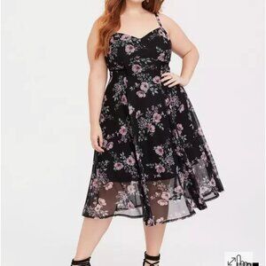Black floral midi dress